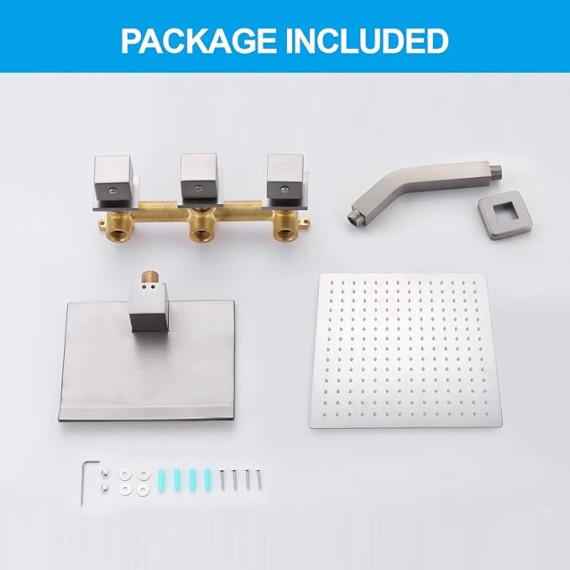 Wall Mount 3 Handles Tub Shower Faucet Bathroom Bathtub Faucet with Waterfall Tub Spout High Flow Tub and Shower Trim Kit with Valve, Brushed Nickel
