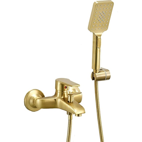 Gold Bathtub Faucet with Hand Shower, Wall Mount Tub Faucet Brass, Single Handle Bathtub Faucet, Bathtub Mixer Tap, Bathroom Tub Filler, Bathroom Faucet