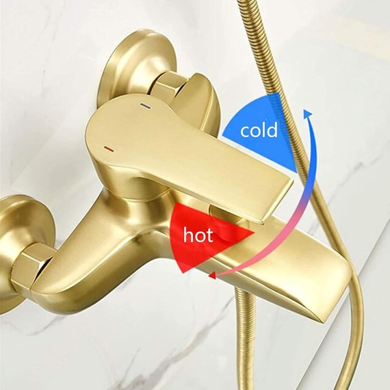 Gold Bathtub Faucet with Hand Shower, Wall Mount Tub Faucet Brass, Single Handle Bathtub Faucet, Bathtub Mixer Tap, Bathroom Tub Filler, Bathroom Faucet
