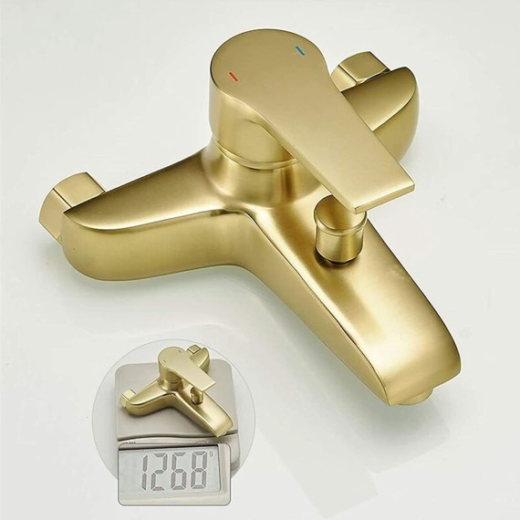 Gold Bathtub Faucet with Hand Shower, Wall Mount Tub Faucet Brass, Single Handle Bathtub Faucet, Bathtub Mixer Tap, Bathroom Tub Filler, Bathroom Faucet