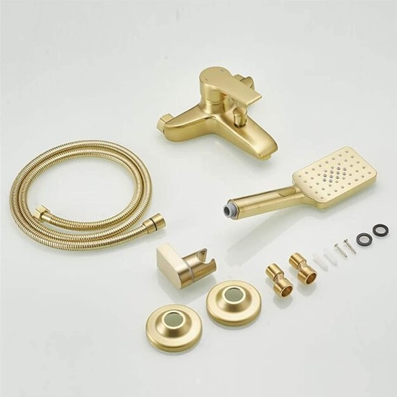 Gold Bathtub Faucet with Hand Shower, Wall Mount Tub Faucet Brass, Single Handle Bathtub Faucet, Bathtub Mixer Tap, Bathroom Tub Filler, Bathroom Faucet