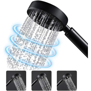 Black Shower Head with High Pressure, Adjustable Flow Handheld Shower with 3 Spray Settings, Universal Bathroom Showerhead