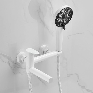 Bathtub Faucet White, Tub Faucet with Handheld Shower 3 Functions, 90° Swivel Spout, Wall Mounted Bathtub Faucet, Bathtub Mixer Tap, Single Handle Tub Faucet, Bathroom Faucet,Round
