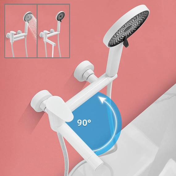 Bathtub Faucet White, Tub Faucet with Handheld Shower 3 Functions, 90° Swivel Spout, Wall Mounted Bathtub Faucet, Bathtub Mixer Tap, Single Handle Tub Faucet, Bathroom Faucet,Round