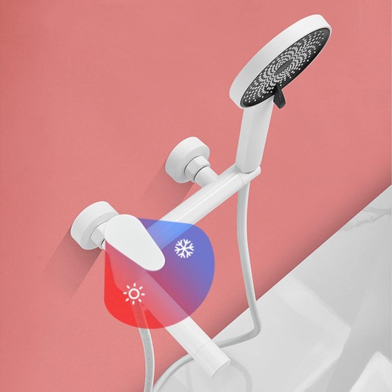 Bathtub Faucet White, Tub Faucet with Handheld Shower 3 Functions, 90° Swivel Spout, Wall Mounted Bathtub Faucet, Bathtub Mixer Tap, Single Handle Tub Faucet, Bathroom Faucet,Round