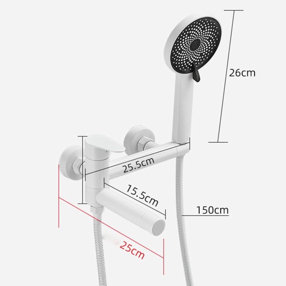 Bathtub Faucet White, Tub Faucet with Handheld Shower 3 Functions, 90° Swivel Spout, Wall Mounted Bathtub Faucet, Bathtub Mixer Tap, Single Handle Tub Faucet, Bathroom Faucet,Round