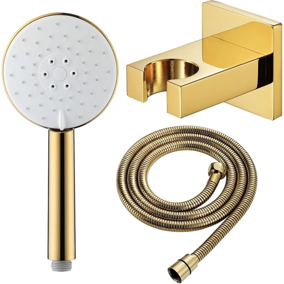 Hand Held Shower Head with Hose and Holder, 3 Spray Modes High Pressure Shower Head, Water Saving Showerhead, Replacement Hand Shower,Gold