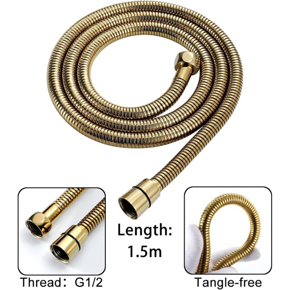 Hand Held Shower Head with Hose and Holder, 3 Spray Modes High Pressure Shower Head, Water Saving Showerhead, Replacement Hand Shower,Gold