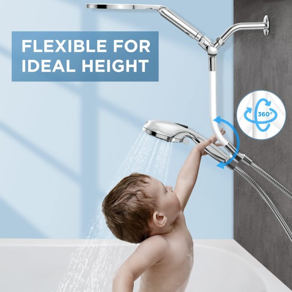 21-mode Dual Handheld Shower Head Combo, 2-in-1 Rain Shower Heads System 8 Inch Rainfall Shower Head and 10 Modes High Pressure Hand Held Showerhead with Built-in Power Wash