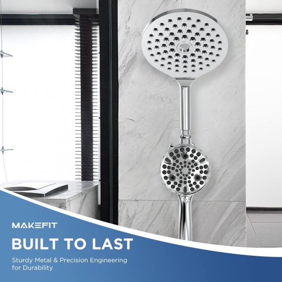 21-mode Dual Handheld Shower Head Combo, 2-in-1 Rain Shower Heads System 8 Inch Rainfall Shower Head and 10 Modes High Pressure Hand Held Showerhead with Built-in Power Wash