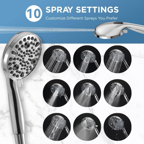 21-mode Dual Handheld Shower Head Combo, 2-in-1 Rain Shower Heads System 8 Inch Rainfall Shower Head and 10 Modes High Pressure Hand Held Showerhead with Built-in Power Wash