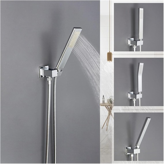 Brass Handheld Shower Head Replacement Showerhead for Bathroom Showering System Contemporary Square Round Oval Polished Chrome (Color : H Shower Set)