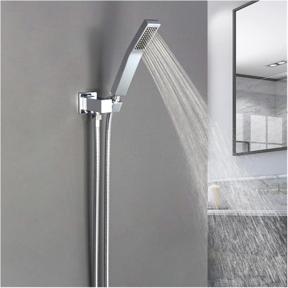 Brass Handheld Shower Head Replacement Showerhead for Bathroom Showering System Contemporary Square Round Oval Polished Chrome (Color : H Shower Set)