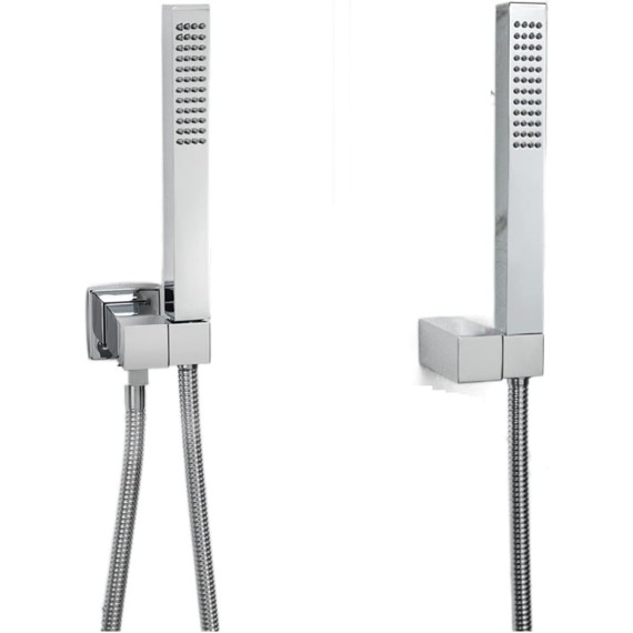 High Pressure Handheld Shower Head Wall Mount Brass Square Hand Held Showerhead Sprayer Holder Adjustable Bracket Chrome Plating (Color : Type A Whole Set)