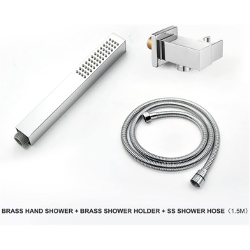 High Pressure Handheld Shower Head Wall Mount Brass Square Hand Held Showerhead Sprayer Holder Adjustable Bracket Chrome Plating (Color : Type A Whole Set)