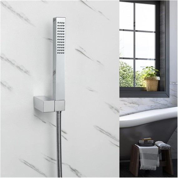 High Pressure Handheld Shower Head Wall Mount Brass Square Hand Held Showerhead Sprayer Holder Adjustable Bracket Chrome Plating (Color : Type A Whole Set)
