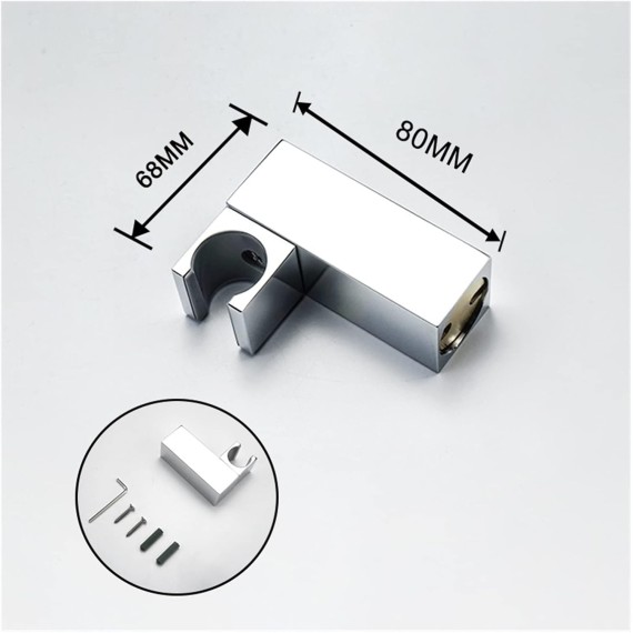 High Pressure Handheld Shower Head Wall Mount Brass Square Hand Held Showerhead Sprayer Holder Adjustable Bracket Chrome Plating (Color : Type A Whole Set)