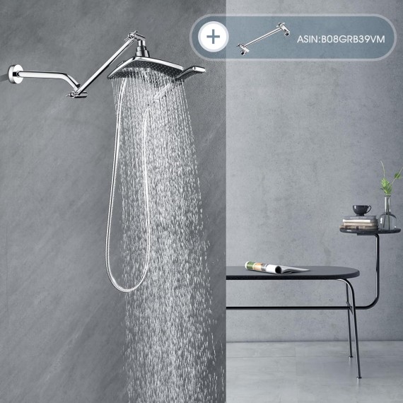 Shower Arm with Flange 10 Inches Solid Brass Shower Head Extension Arm, Wall Mounted Shower Pipe Arm for Rainfall Shower Head and Handheld Showerhead, Chrome