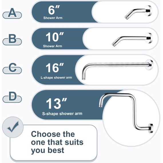 Shower Arm with Flange 10 Inches Solid Brass Shower Head Extension Arm, Wall Mounted Shower Pipe Arm for Rainfall Shower Head and Handheld Showerhead, Chrome
