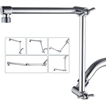 Brass Shower Arm Extender for Rain and Handheld Shower Head, 14 Inch Universal Shower Head Extension Arm, Adjustable Height & Angle, Chrome