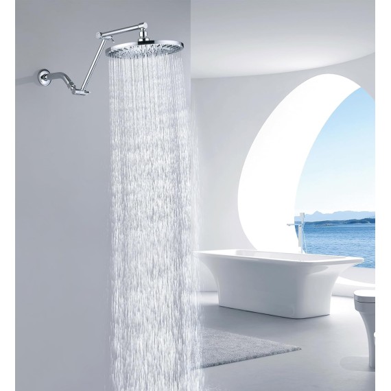 Brass Shower Arm Extender for Rain and Handheld Shower Head, 14 Inch Universal Shower Head Extension Arm, Adjustable Height & Angle, Chrome