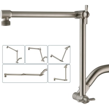 Brass Shower Arm Extender for Rain and Handheld Shower Head, 14 Inch Universal Shower Head Extension Arm, Adjustable Height & Angle, Brushed Nickel