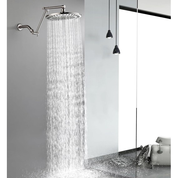 Brass Shower Arm Extender for Rain and Handheld Shower Head, 14 Inch Universal Shower Head Extension Arm, Adjustable Height & Angle, Brushed Nickel
