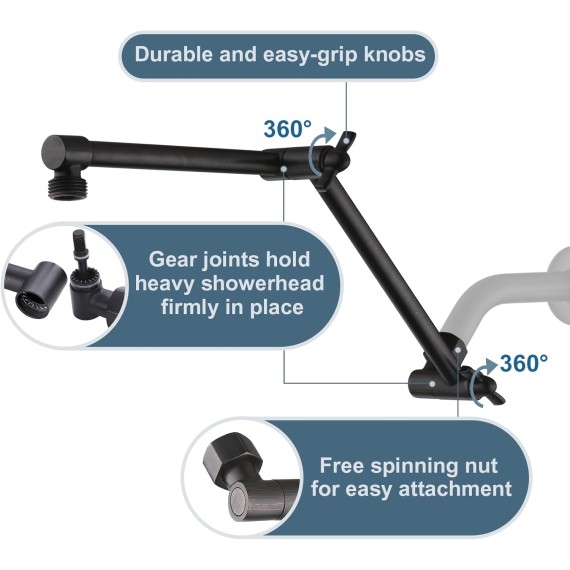Brass Shower Arm Extender for Rain and Handheld Shower Head, 14 Inch Universal Shower Head Extension Arm, Adjustable Height & Angle, Oil-Rubbed Bronze