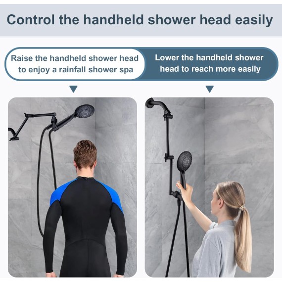 Brass Shower Arm Extender for Rain and Handheld Shower Head, 14 Inch Universal Shower Head Extension Arm, Adjustable Height & Angle, Oil-Rubbed Bronze
