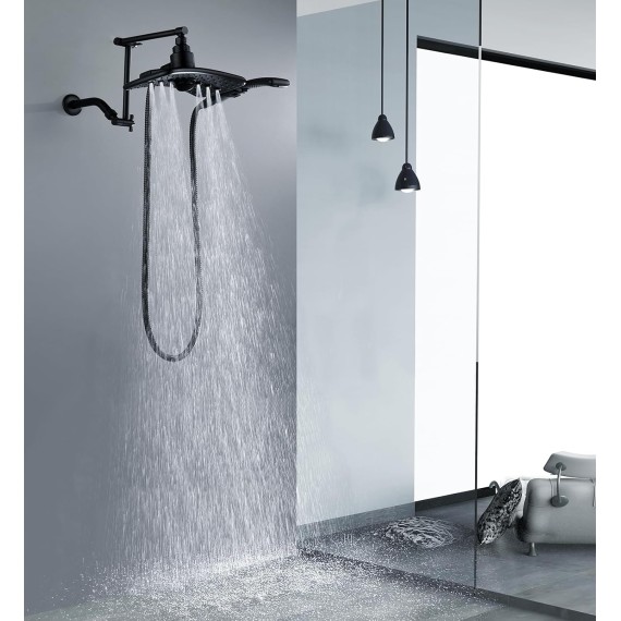 Brass Shower Arm Extender for Rain and Handheld Shower Head, 14 Inch Universal Shower Head Extension Arm, Adjustable Height & Angle, Oil-Rubbed Bronze