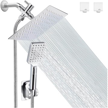 Shower Faucet Set, 8" High Pressure Rain Shower Head with Handheld Spray, System Shower, Dual Shower Head, Handheld Showerhead Combo, 3 Functions Handheld Shower Head with Holder/Hose