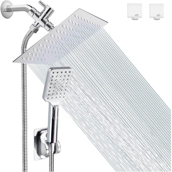 Shower Faucet Set, 8" High Pressure Rain Shower Head with Handheld Spray, System Shower, Dual Shower Head, Handheld Showerhead Combo, 3 Functions Handheld Shower Head with Holder/Hose