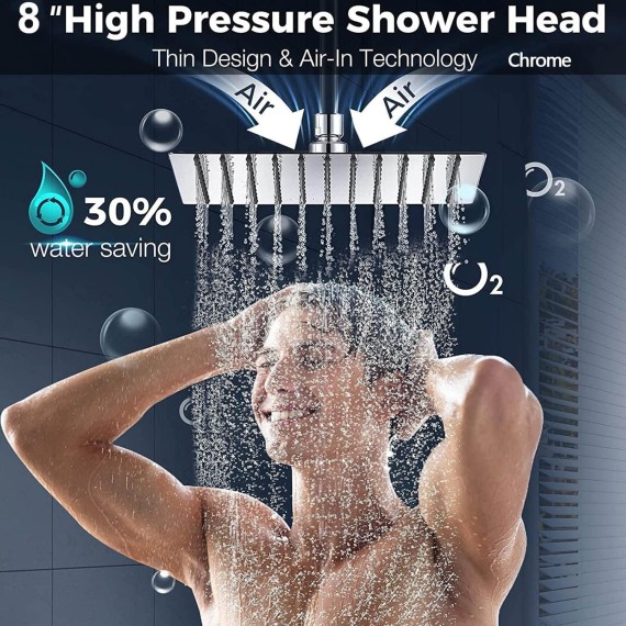 Shower Faucet Set, 8" High Pressure Rain Shower Head with Handheld Spray, System Shower, Dual Shower Head, Handheld Showerhead Combo, 3 Functions Handheld Shower Head with Holder/Hose