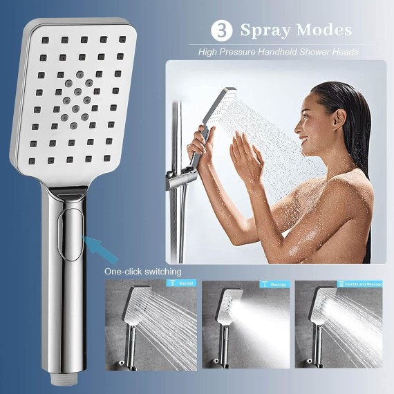 Shower Faucet Set, 8" High Pressure Rain Shower Head with Handheld Spray, System Shower, Dual Shower Head, Handheld Showerhead Combo, 3 Functions Handheld Shower Head with Holder/Hose