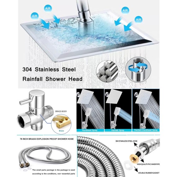 Shower Faucet Set, 8" High Pressure Rain Shower Head with Handheld Spray, System Shower, Dual Shower Head, Handheld Showerhead Combo, 3 Functions Handheld Shower Head with Holder/Hose
