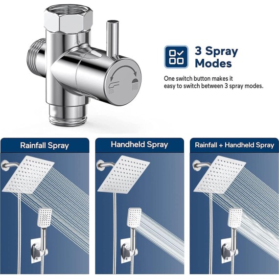 Shower Faucet Set, 8" High Pressure Rain Shower Head with Handheld Spray, System Shower, Dual Shower Head, Handheld Showerhead Combo, 3 Functions Handheld Shower Head with Holder/Hose