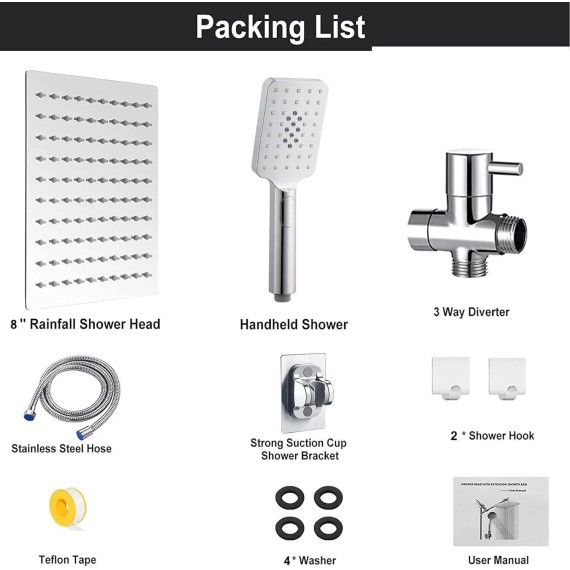 Shower Faucet Set, 8" High Pressure Rain Shower Head with Handheld Spray, System Shower, Dual Shower Head, Handheld Showerhead Combo, 3 Functions Handheld Shower Head with Holder/Hose