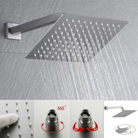 Brushed Nickel Shower Faucet Set 10-Inch Shower Head with handheld spray and Waterfall Bathtub Shower Faucet Set