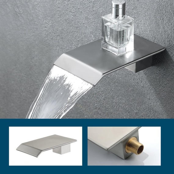 Brushed Nickel Shower Faucet Set 10-Inch Shower Head with handheld spray and Waterfall Bathtub Shower Faucet Set