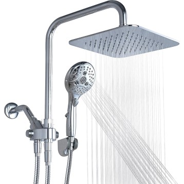 Rainfall Shower Head Combo, 8'' High Pressure Rain Shower Head with 6 Function Handheld Spray, Dual Shower Head Combo with Adjustable Slide Bar, Chrome