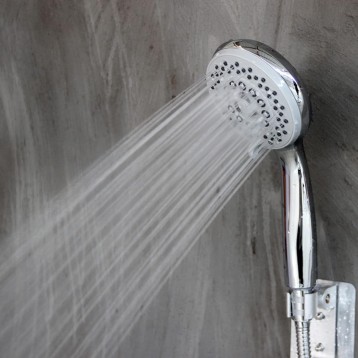 High Pressure Handheld Showerhead Combo Adjustable Curved Shower Extension Arm, 5-Settings, 78-inch Hose Adhesive Showerhead Holder, Chrome Finish