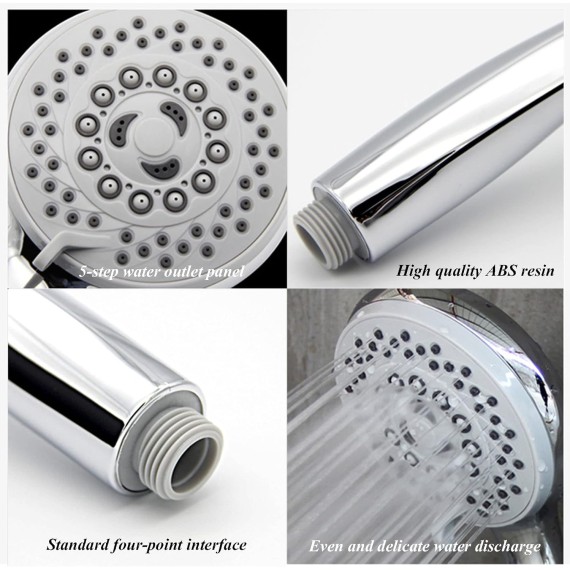 High Pressure Handheld Showerhead Combo Adjustable Curved Shower Extension Arm, 5-Settings, 78-inch Hose Adhesive Showerhead Holder, Chrome Finish