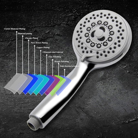 High Pressure Handheld Showerhead Combo Adjustable Curved Shower Extension Arm, 5-Settings, 78-inch Hose Adhesive Showerhead Holder, Chrome Finish