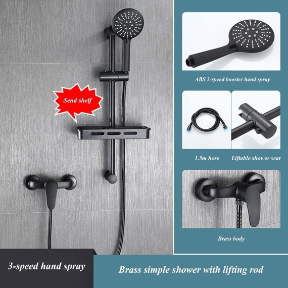 Rain Shower Head with Adjustable Arm, High Pressure Handheld Showerhead, Pressure Boosting Wall Mounted Shower Set with Hand Held Shower Head, Single-Handle Tub and Shower Trim Kit