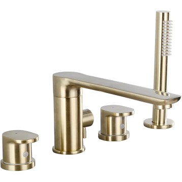 Bathtub Faucet Swivel Water Spout Bathtub Mixer Hot and Cold Water Mixer Aerator Bathtub Faucet Double Handle Brass Shower Mixer with Hand Shower,Brushed Gold (Color : Chrome Plated)