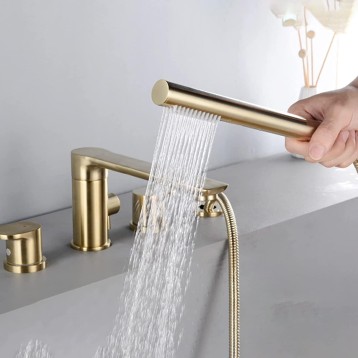 Bathtub Faucet Swivel Water Spout Bathtub Mixer Hot and Cold Water Mixer Aerator Bathtub Faucet Double Handle Brass Shower Mixer with Hand Shower,Brushed Gold (Color : Chrome Plated)