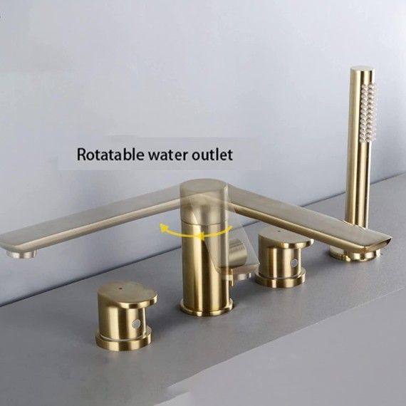 Bathtub Faucet Swivel Water Spout Bathtub Mixer Hot and Cold Water Mixer Aerator Bathtub Faucet Double Handle Brass Shower Mixer with Hand Shower,Brushed Gold (Color : Chrome Plated)
