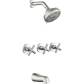 3 Handles Shower Faucet Set with Tub Spout Bathtub Shower Faucets Combo Set Shower System Complete Tub and Shower Trim Kit Brushed Nickel Shower Fixtures