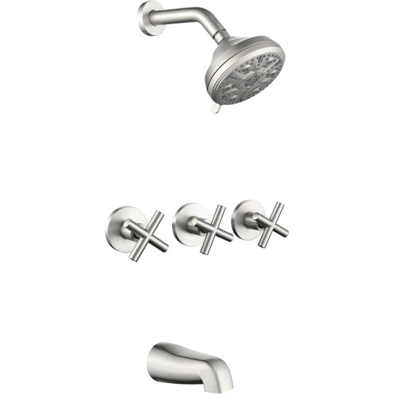 3 Handles Shower Faucet Set with Tub Spout Bathtub Shower Faucets Combo Set Shower System Complete Tub and Shower Trim Kit Brushed Nickel Shower Fixtures
