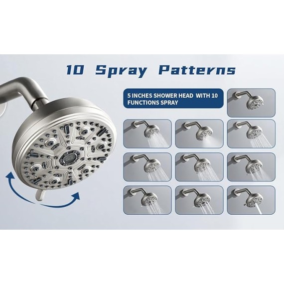 3 Handles Shower Faucet Set with Tub Spout Bathtub Shower Faucets Combo Set Shower System Complete Tub and Shower Trim Kit Brushed Nickel Shower Fixtures